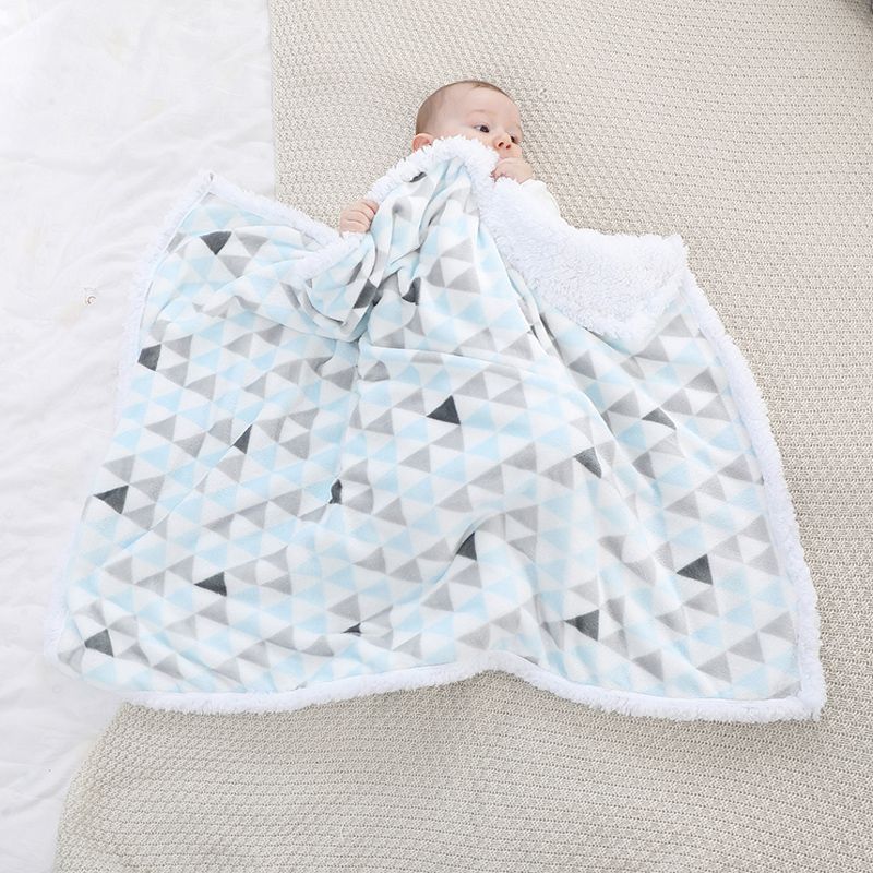 Baby Thermal Blankets Geometric Pattern Soft Washable Thick Blanket Quilt Kids Bedding Light Blue big image 2
