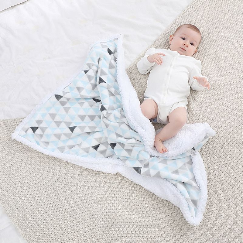Baby Thermal Blankets Geometric Pattern Soft Washable Thick Blanket Quilt Kids Bedding Light Blue big image 3