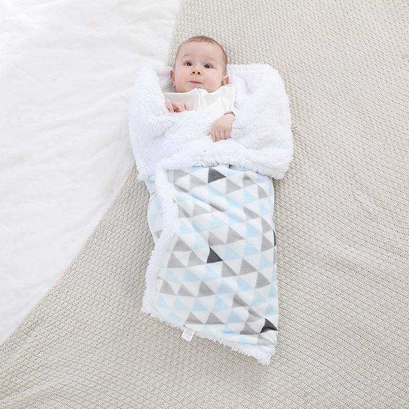 Baby Thermal Blankets Geometric Pattern Soft Washable Thick Blanket Quilt Kids Bedding Light Blue big image 4