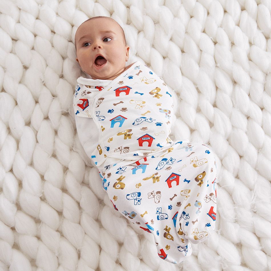 100% algodão impressão dos desenhos animados cobertor para recém-nascidos, saco de dormir para bebês, cobertor de embrulho Branco big image 2
