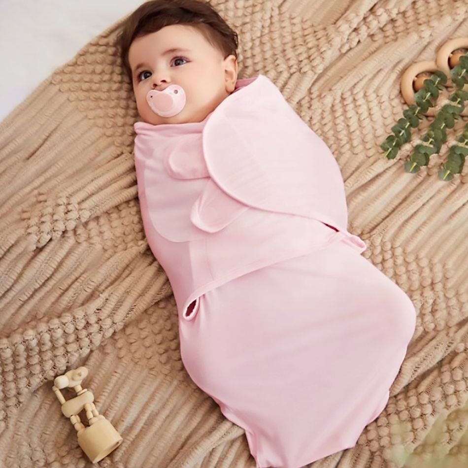 2-pack 100% Cotton Newborn Receiving Blanket Baby Sleeping Bag Swaddles Wrap Blanket & Beanie Hat Set Light Pink big image 2