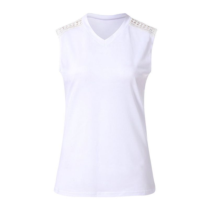 Stylish Hollow out Solid Sleeveless Tee  White