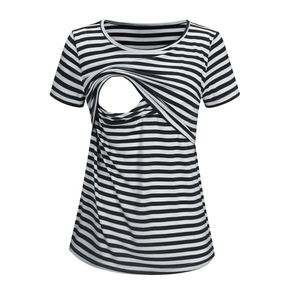 Casual Striped Short-sleeve Nursing Tee Black