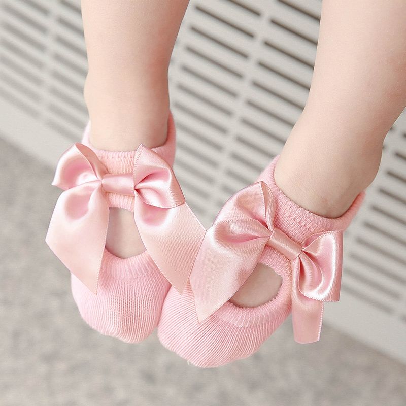 2-Pair Baby / Toddler Girl Bowknot Solid Socks Set Light Pink big image 2