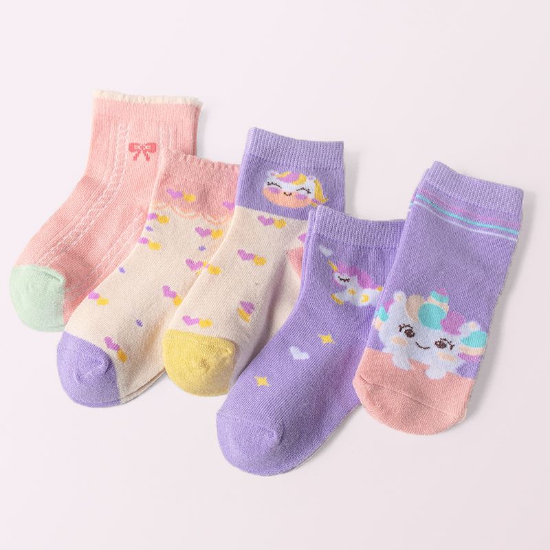 5-pairs Baby / Toddler Cartoon Unicorn Jacquard Socks Multi-color