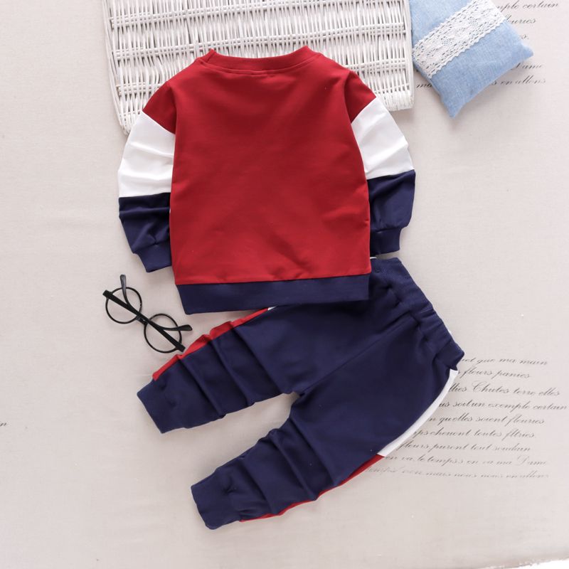 2-piece Toddler Boy/Girl Colorblock Pullover and Pants Casual Set Burgundy big image 5