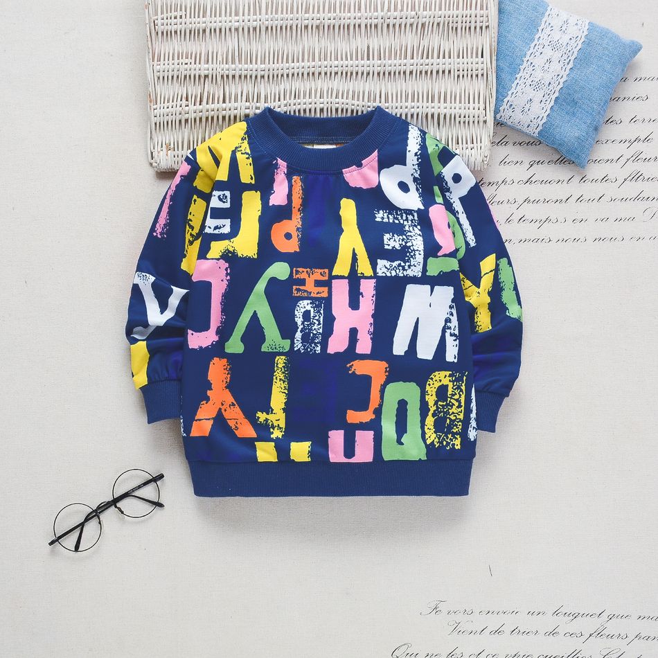 Toddler Boy Colorful Letter Print Pullover Sweatshirt Dark Blue
