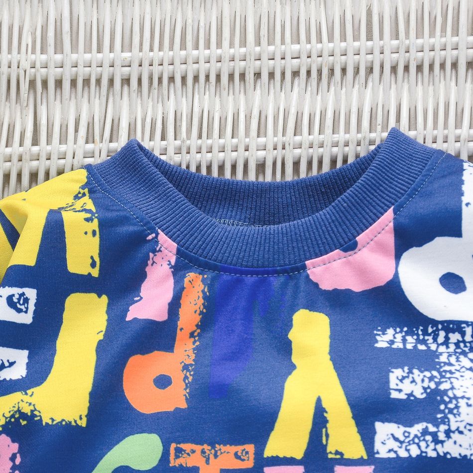 Toddler Boy Colorful Letter Print Pullover Sweatshirt Dark Blue big image 3