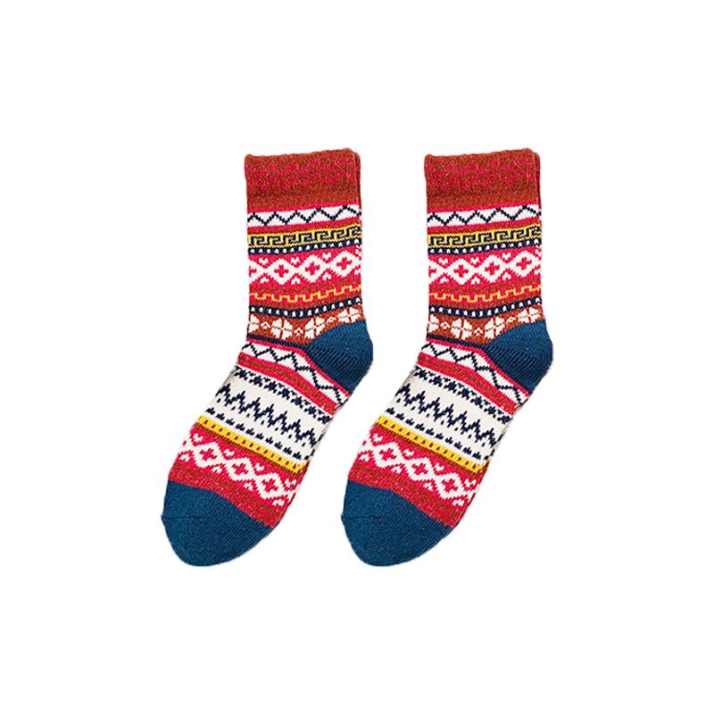 Women Retro Style Socks Thick Warm Wool Blend Terry Crew Socks Red
