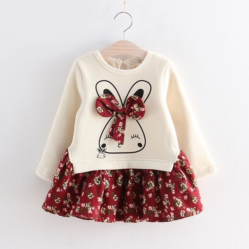 Baby / Toddler Faux-two Bunny Print Floral Dresses Red big image 1