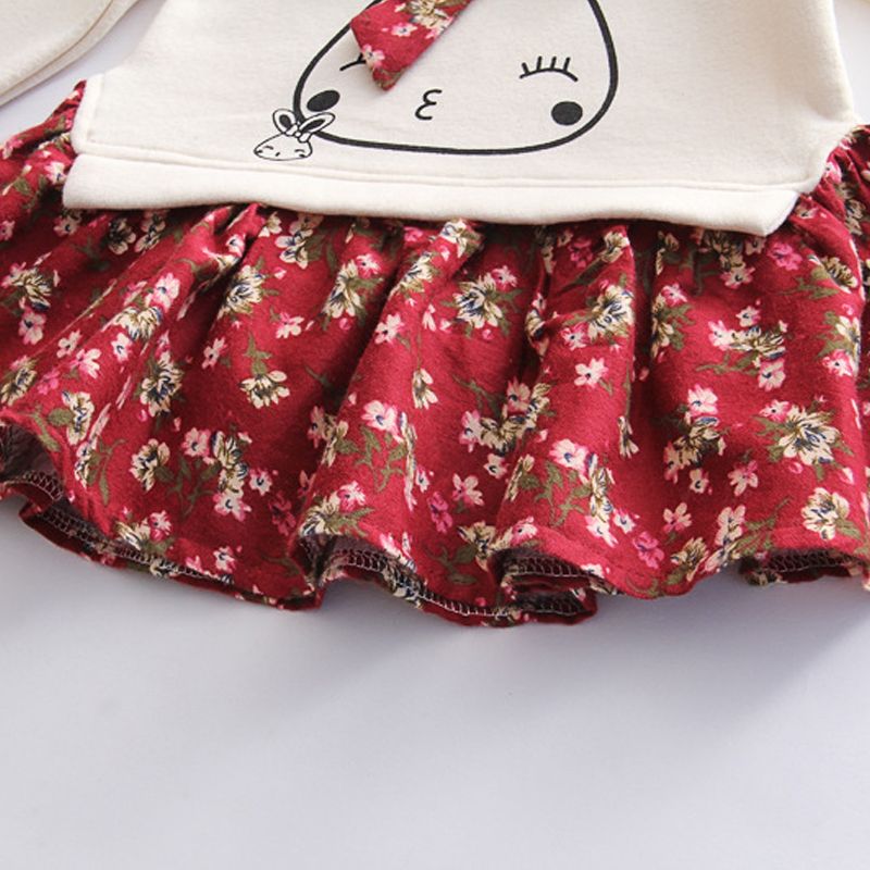 Baby / Toddler Faux-two Bunny Print Floral Dresses Red big image 6