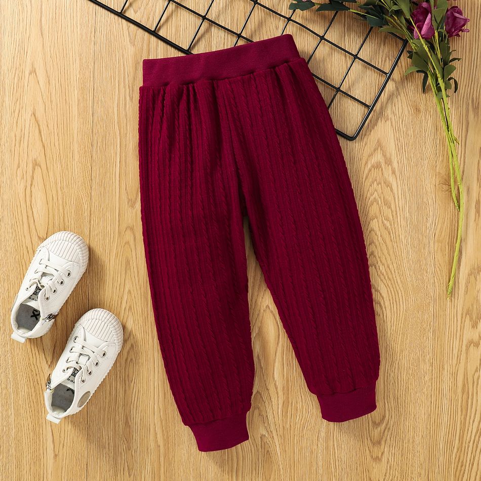 2-piece Toddler Girl Cable Knit Burgundy Sweater and Pants Set Burgundy big image 4