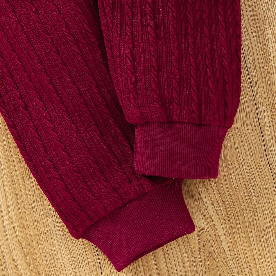 2-piece Toddler Girl Cable Knit Burgundy Sweater and Pants Set Burgundy big image 6
