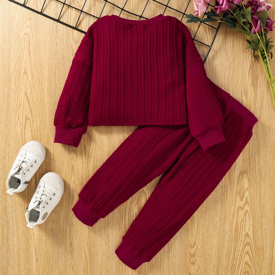 2-piece Toddler Girl Cable Knit Burgundy Sweater and Pants Set Burgundy big image 7