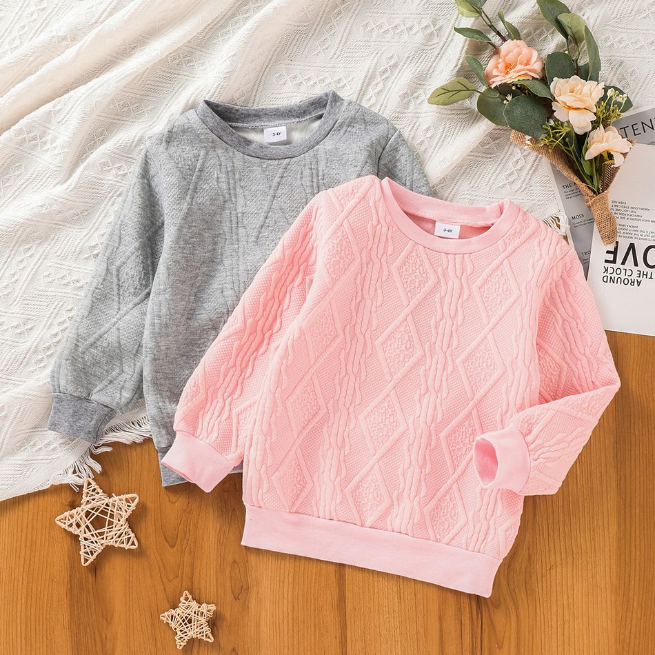 Toddler Girl Textured Solid Pullover Sweatshirt Pink big image 1
