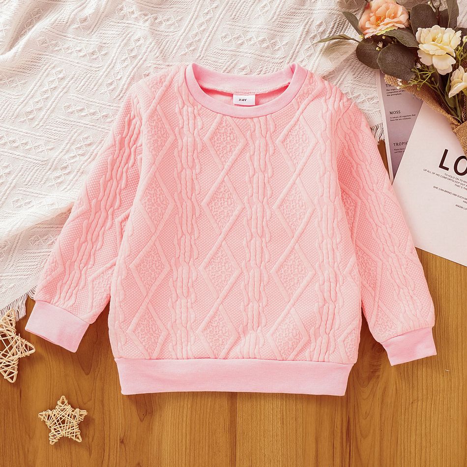Toddler Girl Textured Solid Pullover Sweatshirt Pink big image 2