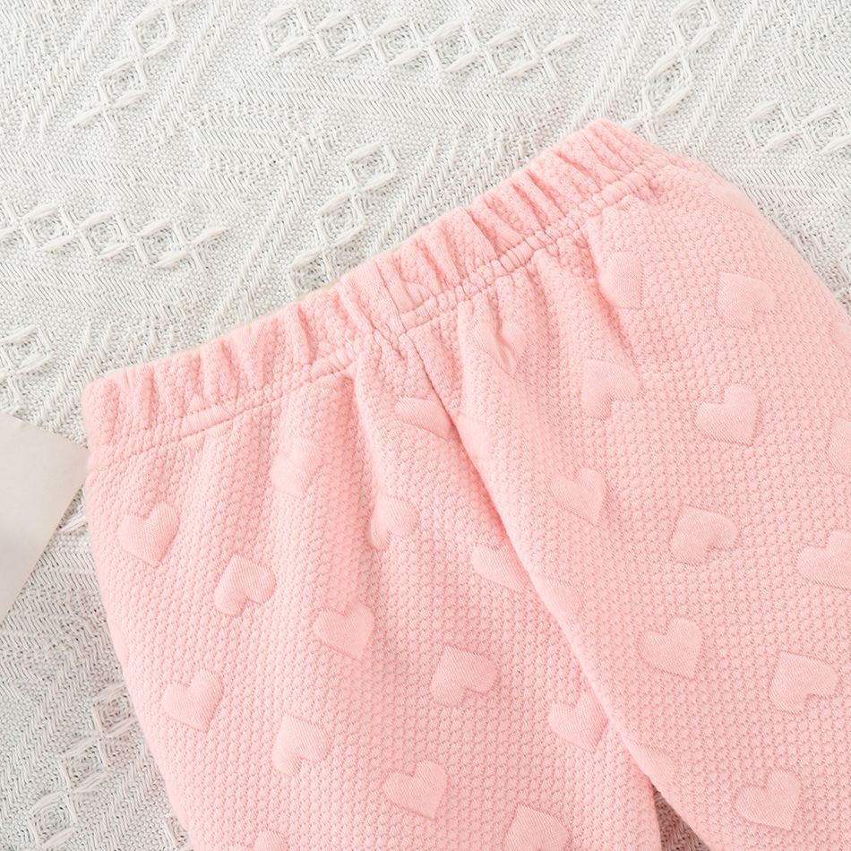 3pcs Baby Boy/Girl Love Heart Letter Print Solid Long-sleeve Romper and Trousers Set Pink big image 6