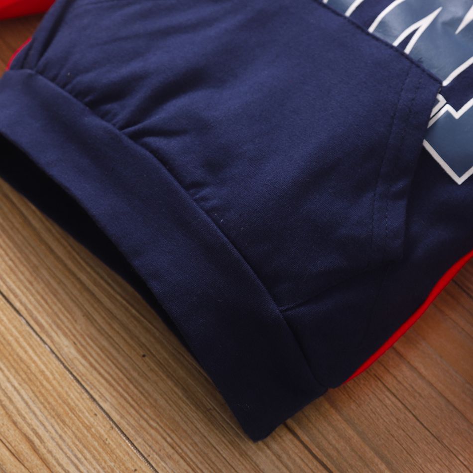 2pcs Baby Boy 95% Cotton Long-sleeve Letter Print Colorblock Sweatshirt and Sweatpants Set Red big image 5