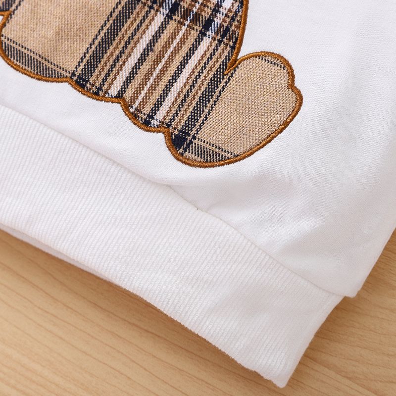 2pcs Baby Boy/Girl Long-sleeve Plaid Print Bear Embroidered Sweatshirt and Sweatpants Set OffWhite big image 6