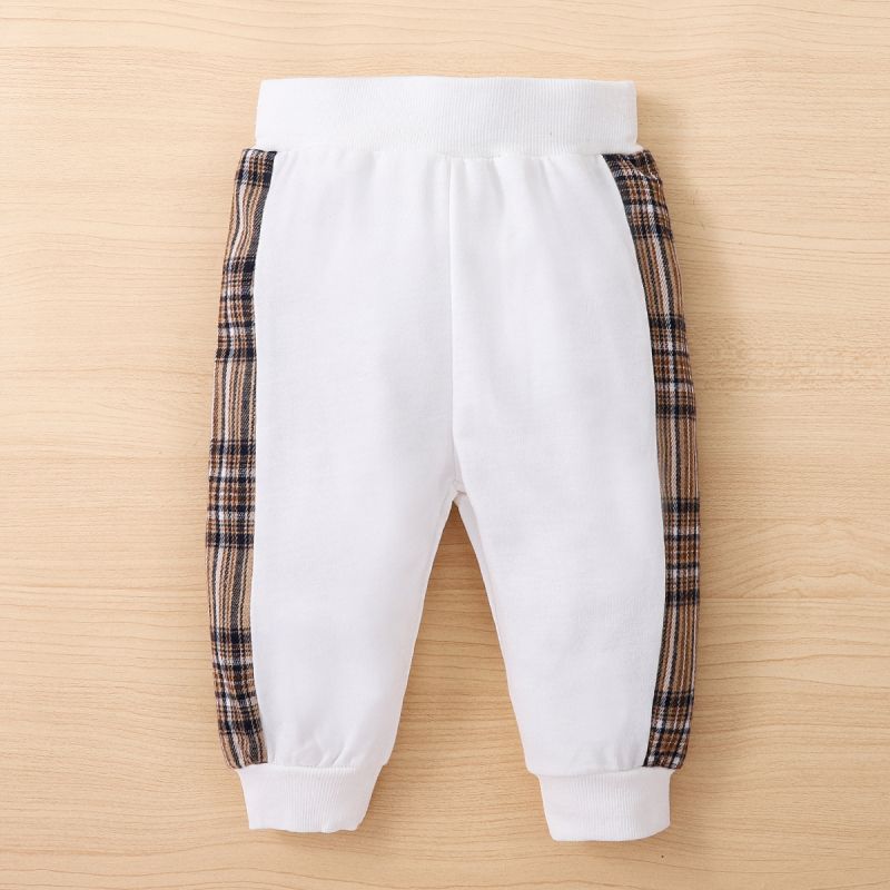 2pcs Baby Boy/Girl Long-sleeve Plaid Print Bear Embroidered Sweatshirt and Sweatpants Set OffWhite big image 7