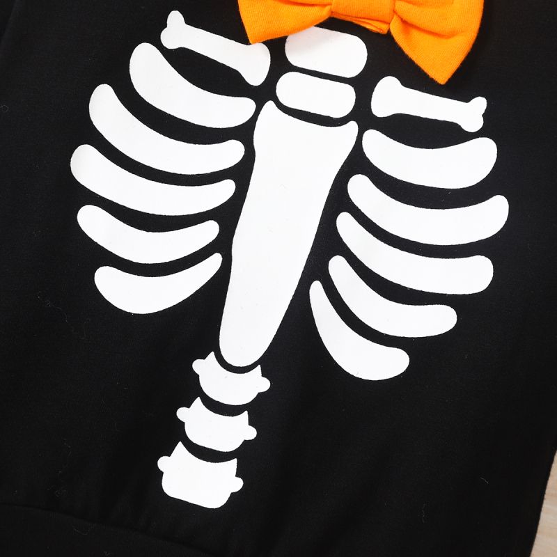 Halloween 3pcs Baby Boy 95% Cotton Long-sleeve Glow In the Dark Skeleton Print Sweatshirt and Sweatpants with Hat Set Black big image 7