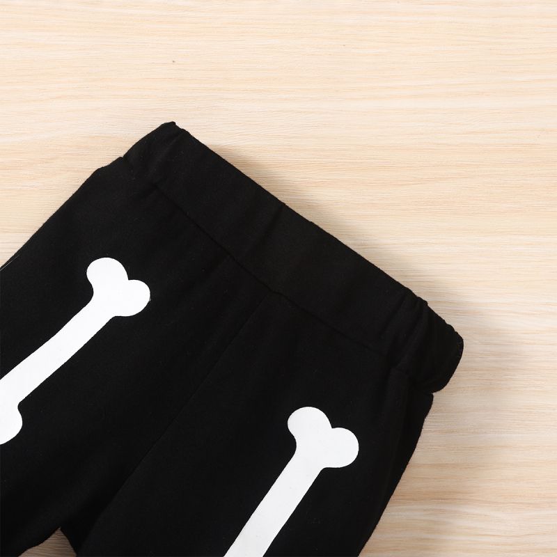 Halloween 3pcs Baby Boy 95% Cotton Long-sleeve Glow In the Dark Skeleton Print Sweatshirt and Sweatpants with Hat Set Black big image 8