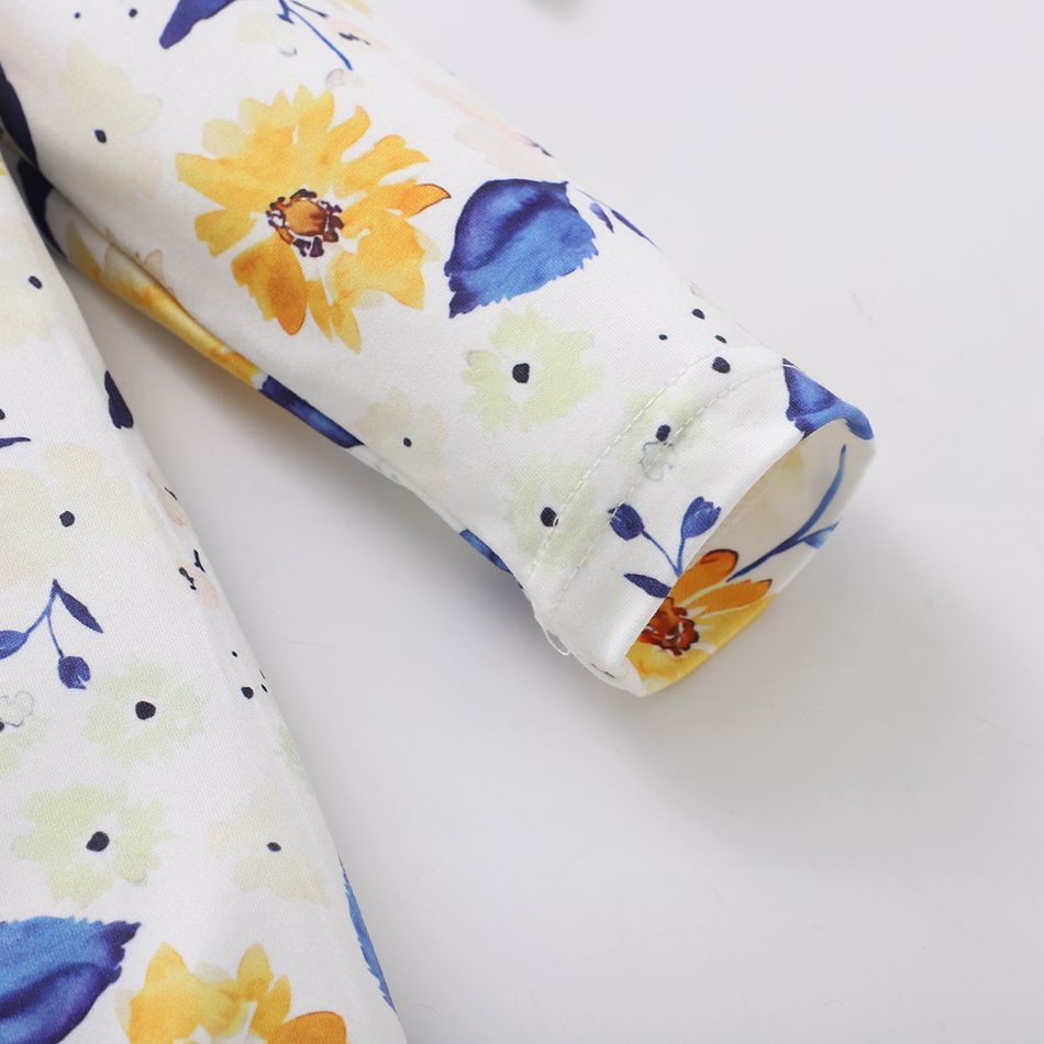 2pcs Floral Print Bow Decor Long-sleeve Baby Set White big image 2