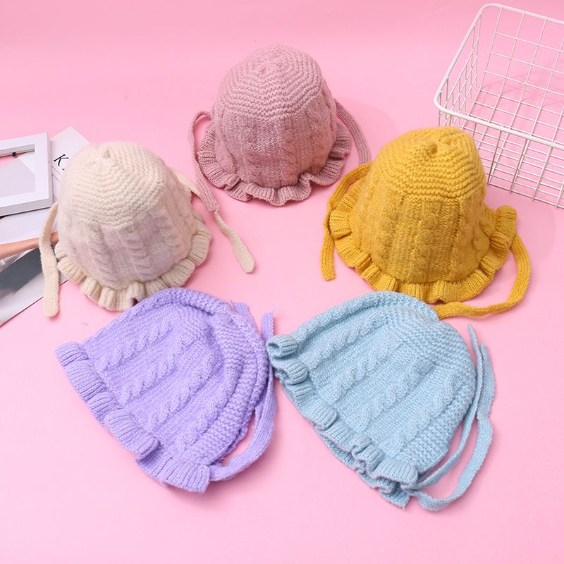 Baby / Toddler Pretty Ruffled Solid Knitted Hat Pink big image 2