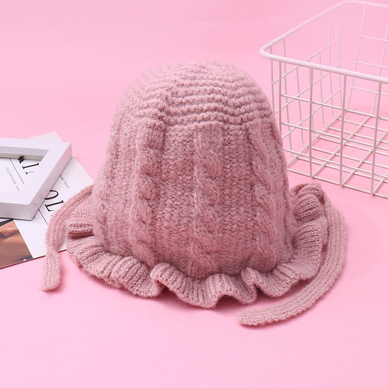 Baby / Toddler Pretty Ruffled Solid Knitted Hat Pink big image 3