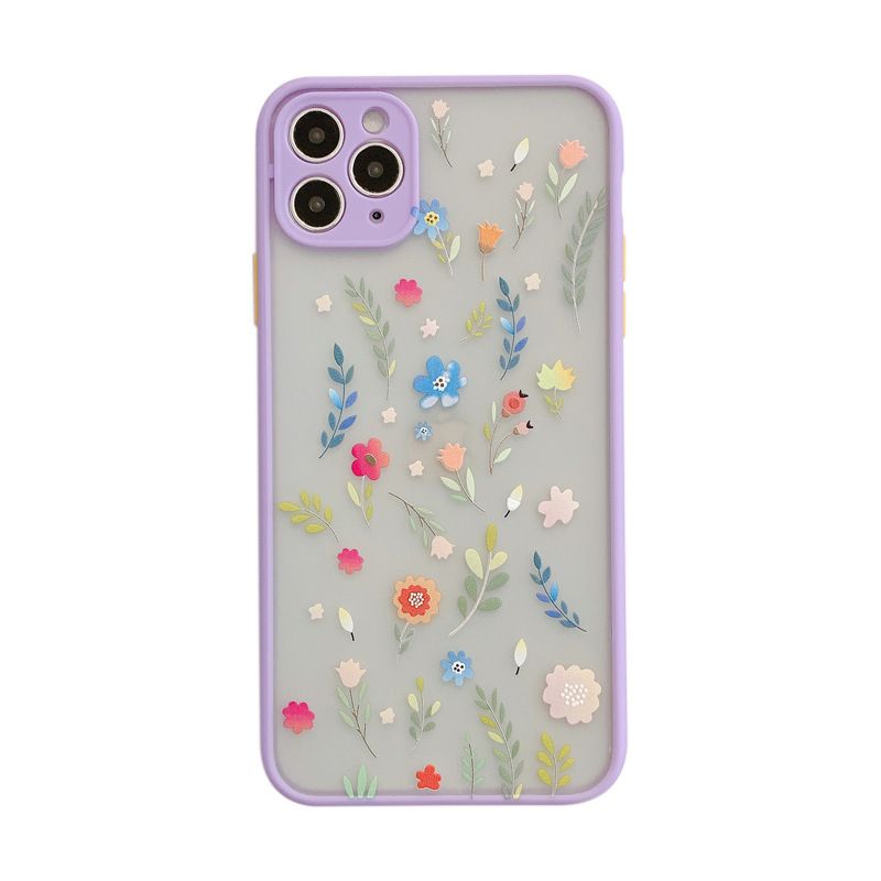 iPhone 7 8 Plus X XR XS 11 12 Pro Max Case for Clear Flowers Pattern Frosted PC Back 3D Floral Girls Woman Bumper Protective Silicone Slim Shockproof Light Purple