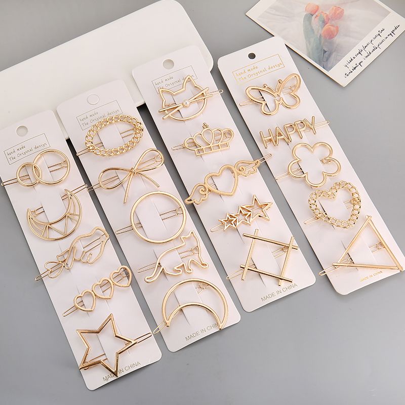 5-pack Women Trendy Hollow Geometry Alloy Golden Hair Clips Hair Accessories Set Color-A big image 7