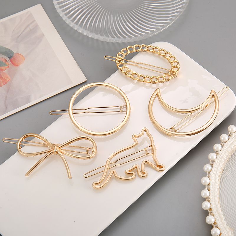 5-pack Women Trendy Hollow Geometry Alloy Golden Hair Clips Hair Accessories Set Color-A big image 2