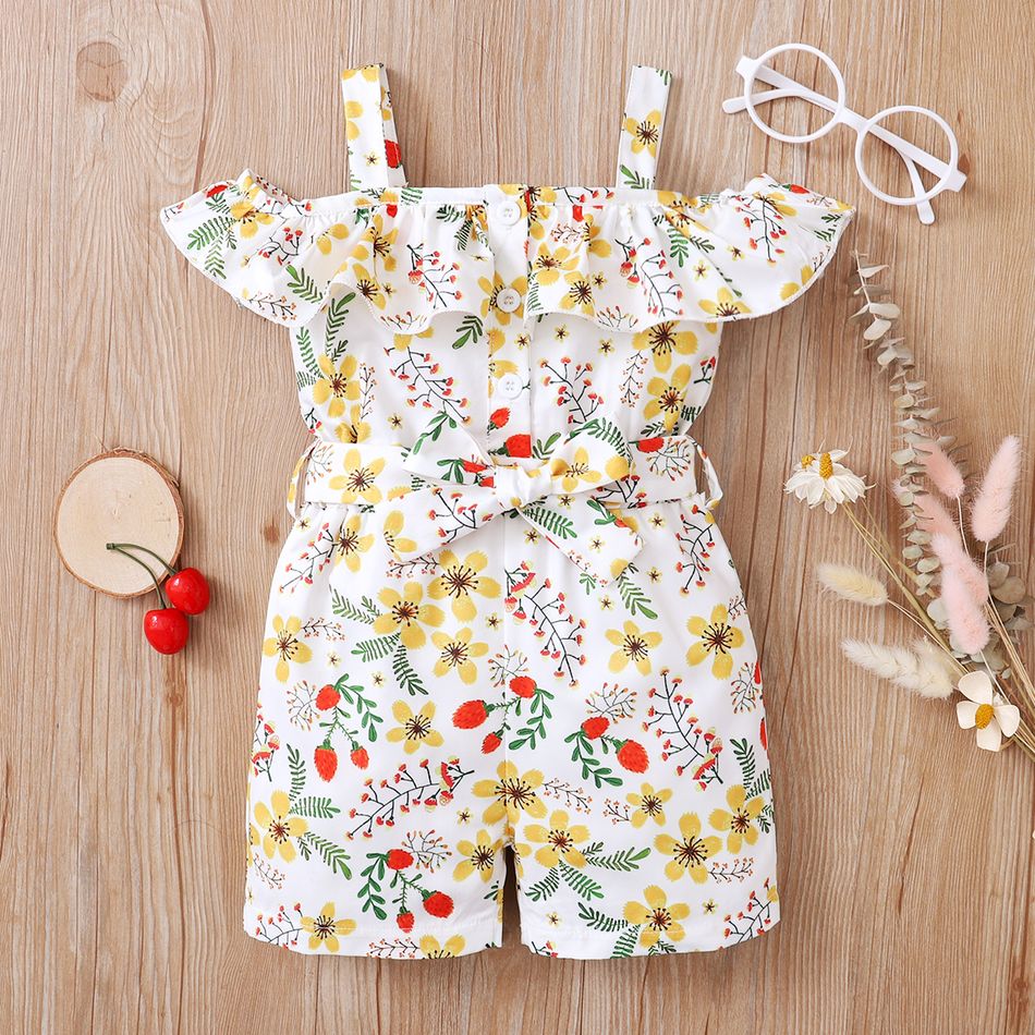 Floral Allover Off Shoulder Flounce Decor Baby Romper Pale Yellow big image 1