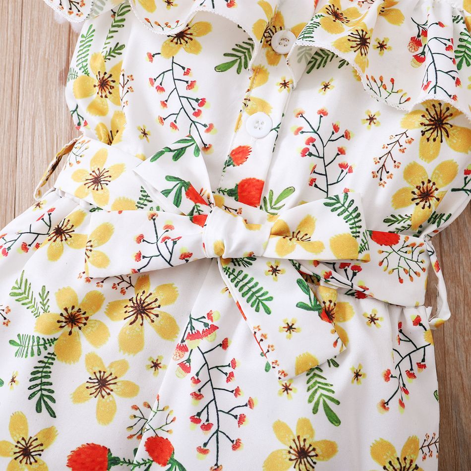 Floral Allover Off Shoulder Flounce Decor Baby Romper Pale Yellow big image 6