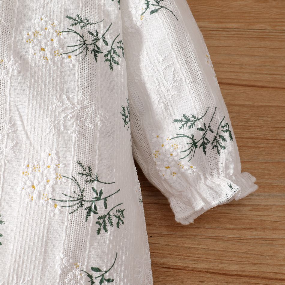 100% Cotton 2pcs Floral Print Flounces Baby Long-sleeve Jumpsuit Set White big image 4