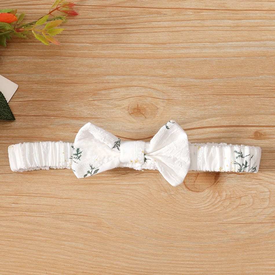 100% Cotton 2pcs Floral Print Flounces Baby Long-sleeve Jumpsuit Set White big image 7