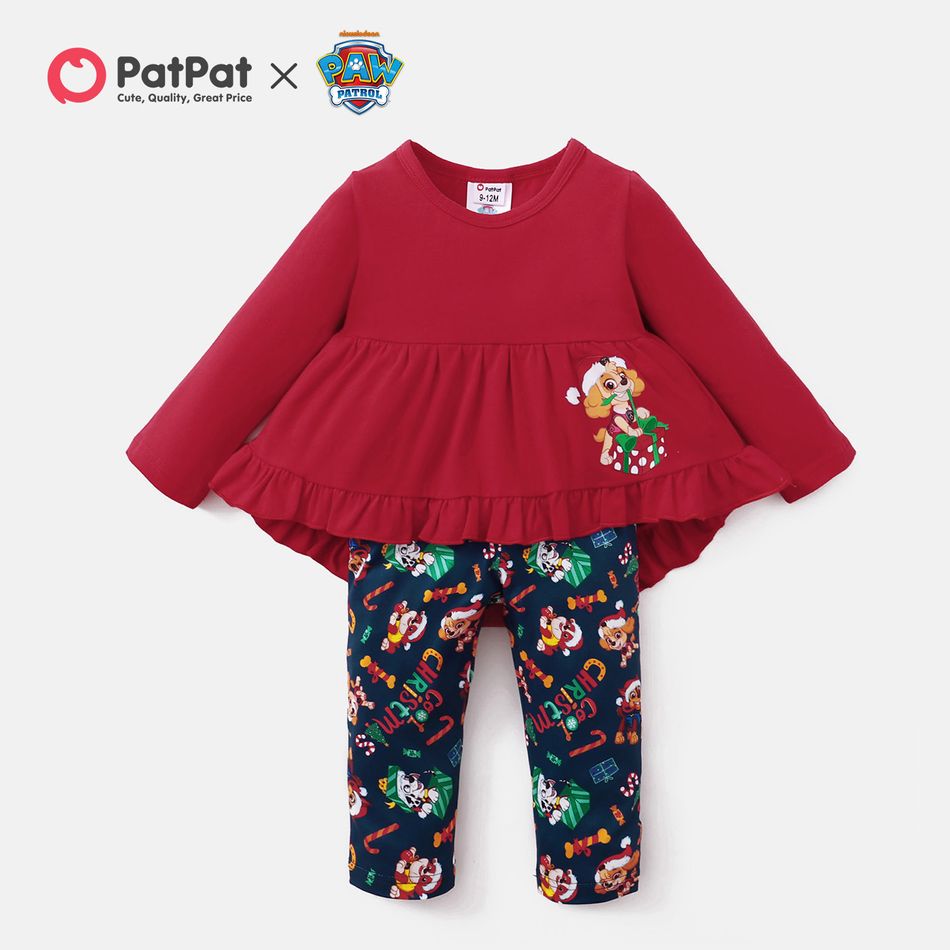 PAW Patrol 2-piece Little Girl Christmas Hi-Lo Top and Allover Pants Sets Red