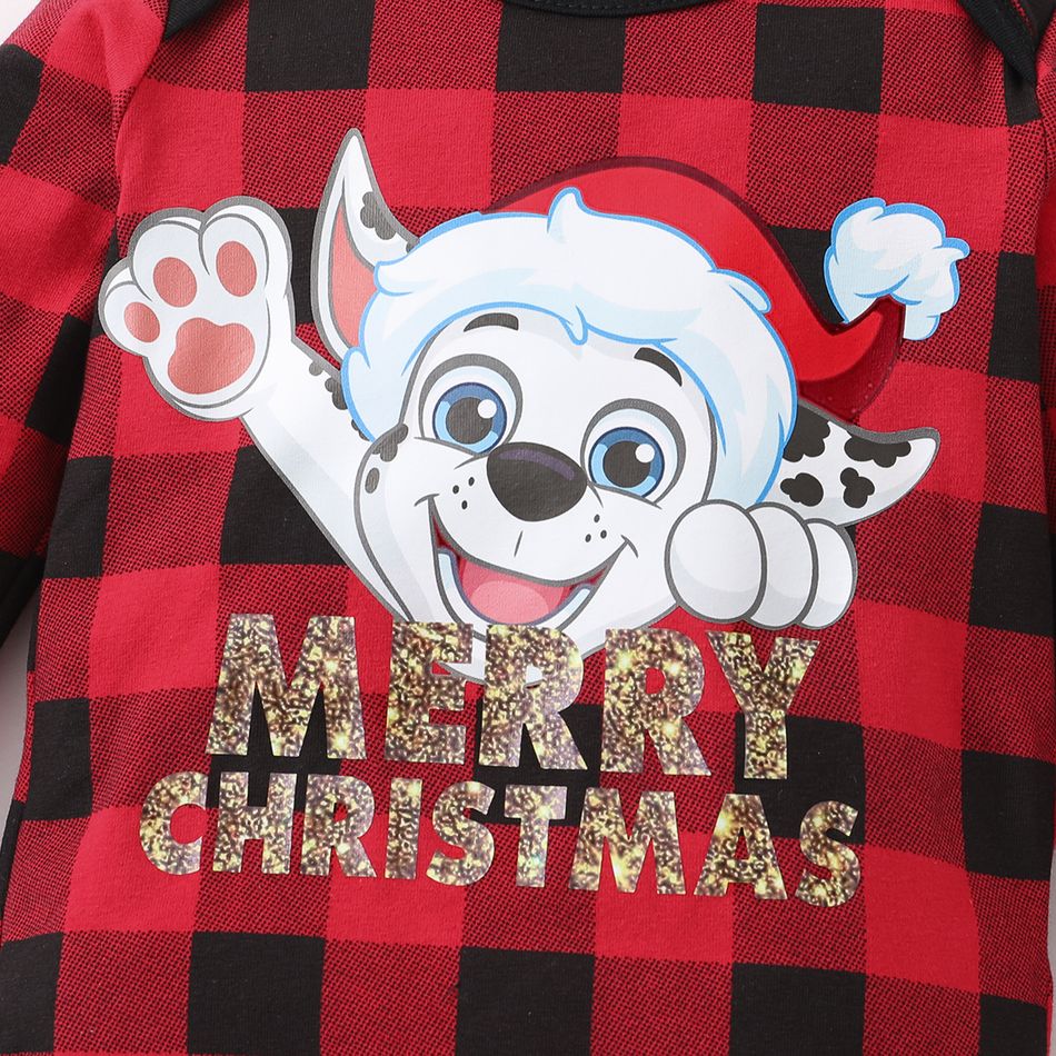 PAW Patrol 2-piece Little Boy/Girl Christmas Cotton Plaid Bodysuit and Hat Red big image 5