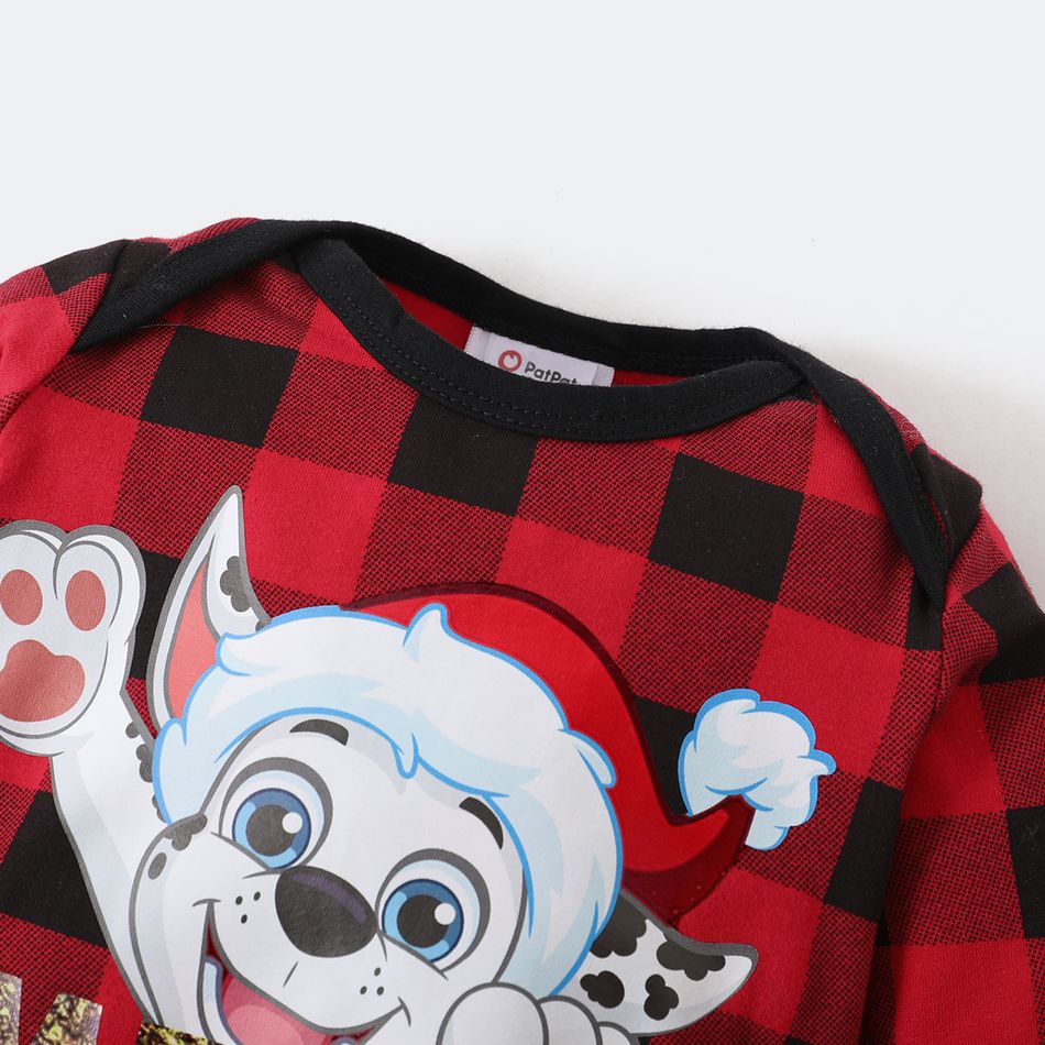 PAW Patrol 2-piece Little Boy/Girl Christmas Cotton Plaid Bodysuit and Hat Red big image 8