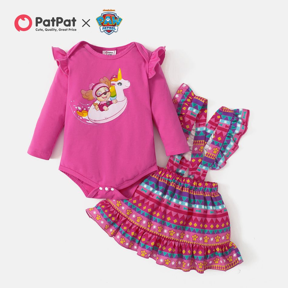 PAW Patrol 2-piece Little Girl Christmas Unicorn Bodysuit and Allover Skirt Set Hot Pink