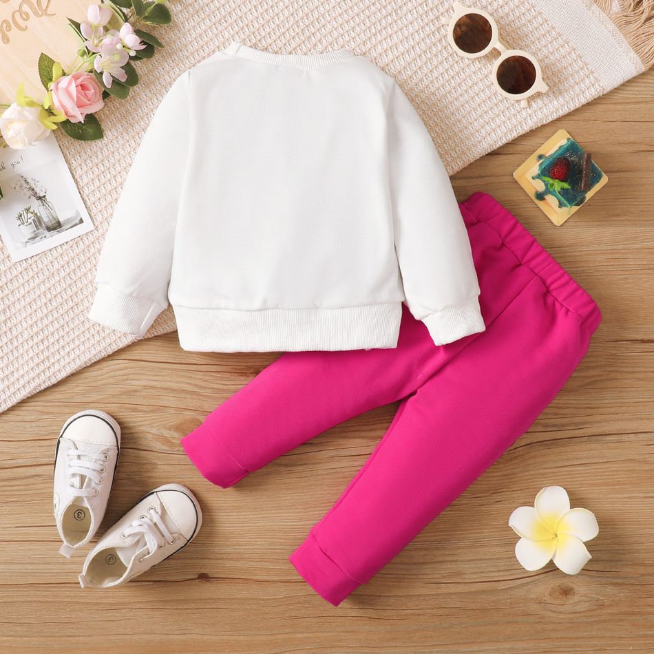 2pcs Baby Girl Long-sleeve Graphic Sweatshirt and Solid High Waist Leggings Pants Set Hot Pink big image 2