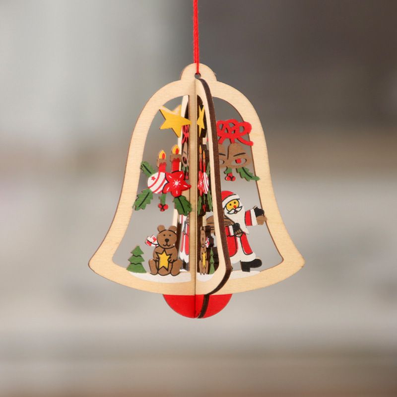 Christmas Wooden Hollow Pendant Snowflake Bell Christmas Tree Star Pendant Christmas Decoration Gift Christmas Tree Pendant White