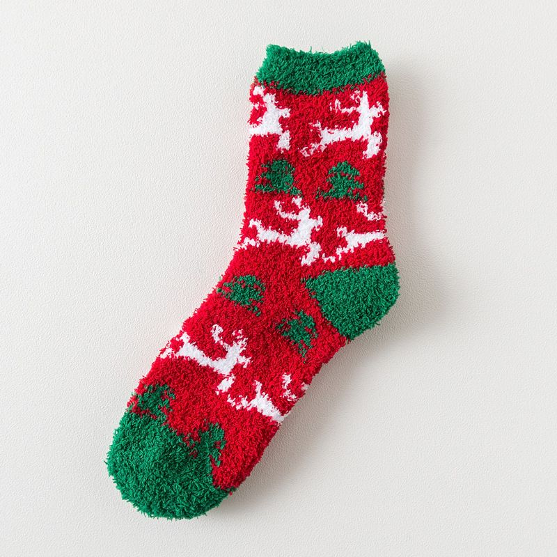 Christmas Fuzzy Socks Winter Warm Cozy Soft Fluffy Cartoon Socks for Women Green