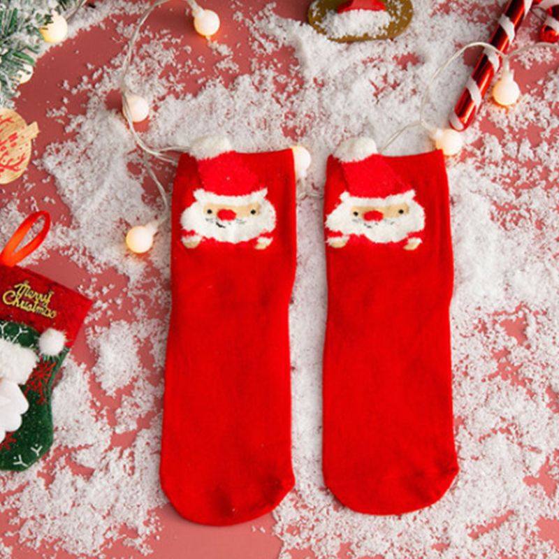 Christmas Socks Santa Claus Elk Cartoon Keep Warm Cute Christmas Socks Red