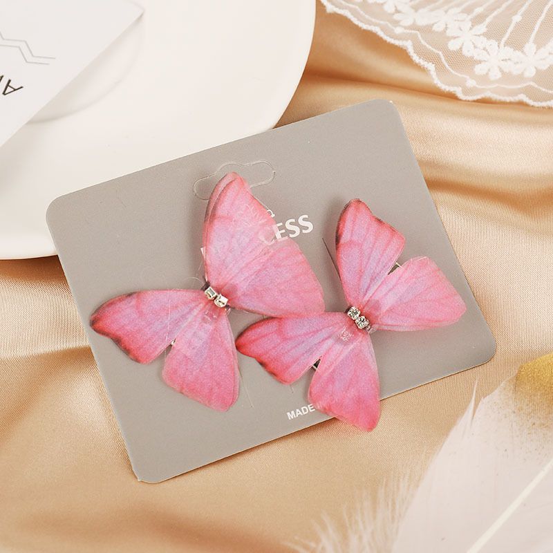 clipe de cabelo com decoração de diamante em cristal de borboleta para meninas Rosa big image 3