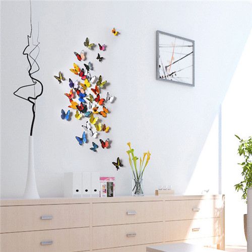 19-piece 3D Pretty Butterfly Wall Stickers Beautiful Butterfly for Kids Room Wall Decals Home Decoration On the Wall Multi-color big image 2