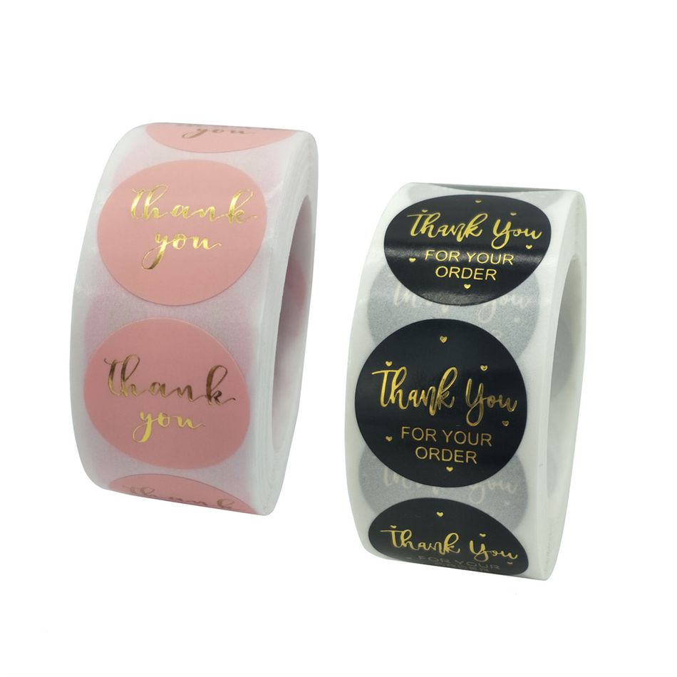 500 pcs/Roll Round Self-Adhesive Thank You Stickers, Decorative Sealing Labels Gift Labels for Envelope Sealing, Gift Wrap Pink big image 2