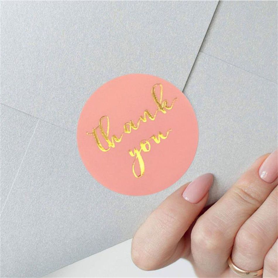 500 pcs/Roll Round Self-Adhesive Thank You Stickers, Decorative Sealing Labels Gift Labels for Envelope Sealing, Gift Wrap Pink big image 4