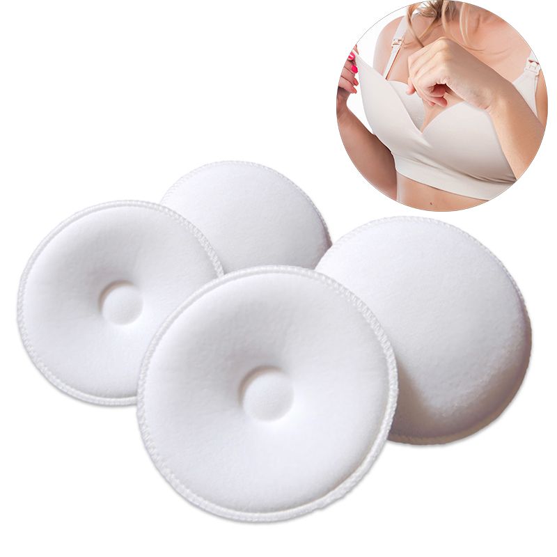 4 Pcs Cotton Breast Pad Nursing Pads For Mum Washable Waterproof Feeding Pad Creamy White big image 2