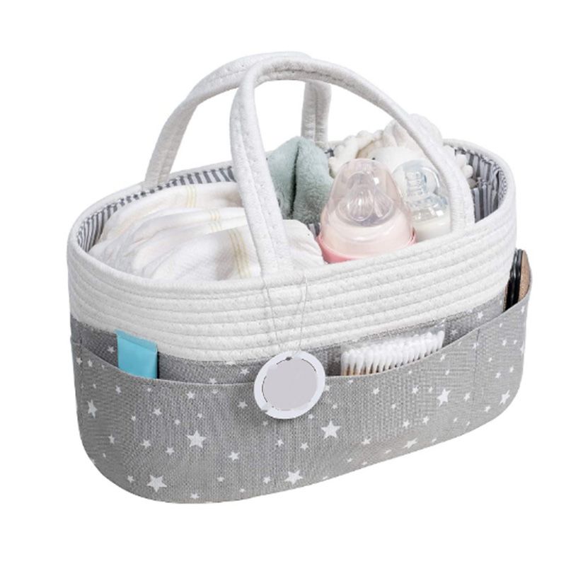 Baby Diaper Storage Box 100% Cotton Rope Baby Room Diaper Basket Diaper Storage Box For Wet Wipes Toy Organizer Nappy Bag Grey big image 2